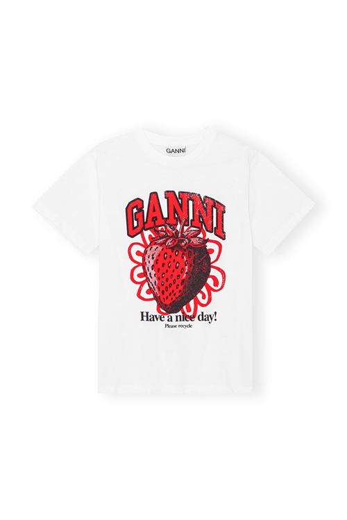 GANNI T3892 RELAXED STRAWBERRY T-SHIRT BRIGHT WHITE
